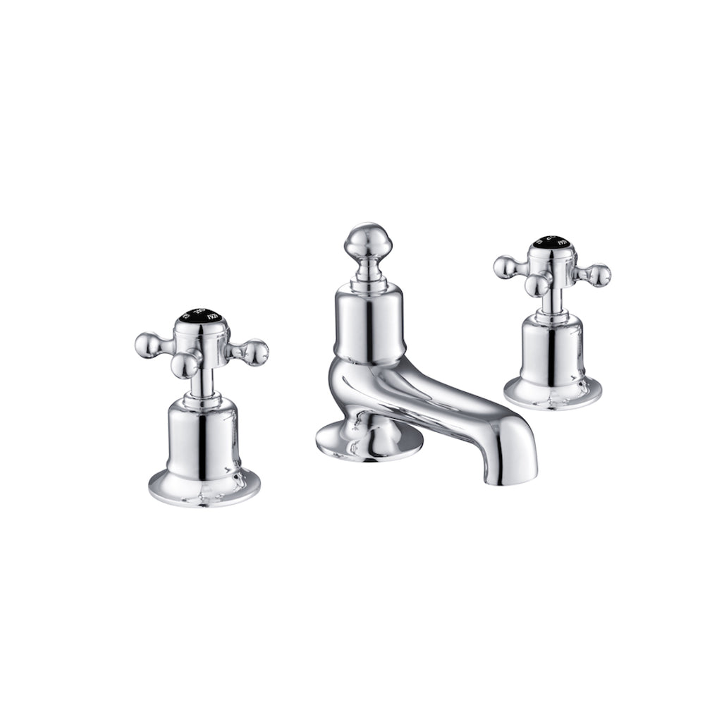 JTP Grosvenor Cross 3 Hole Deck Mounted Bath Filler in Chrome with Black Indices
