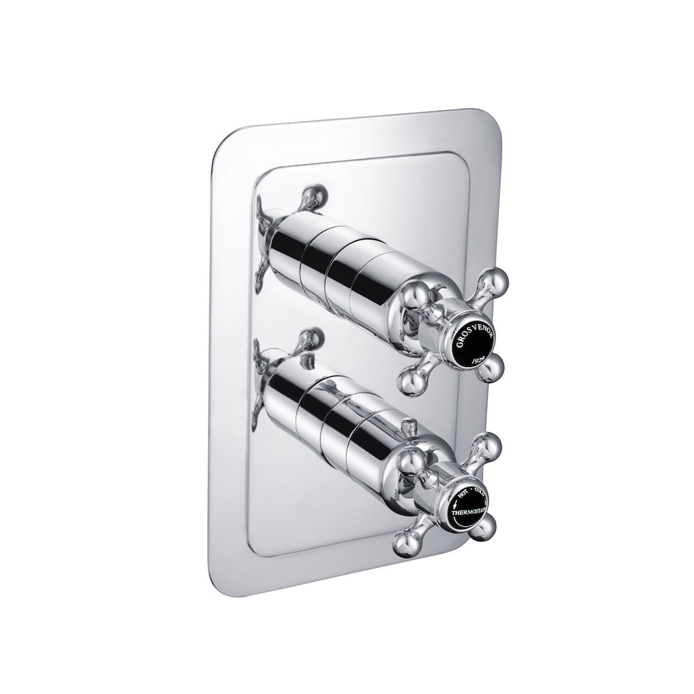 JTP Grosvenor Cross Thermostatic Concealed 2 Outlet Shower Valve 671 in Chrome with Black Indices