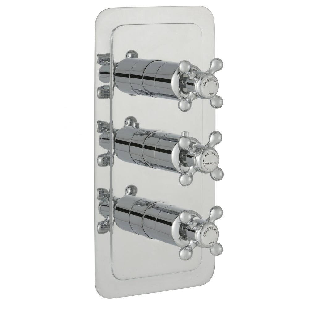 JTP Grosvenor Cross Thermostatic Concealed 2 Outlet Shower Valve, Vertical in Chrome