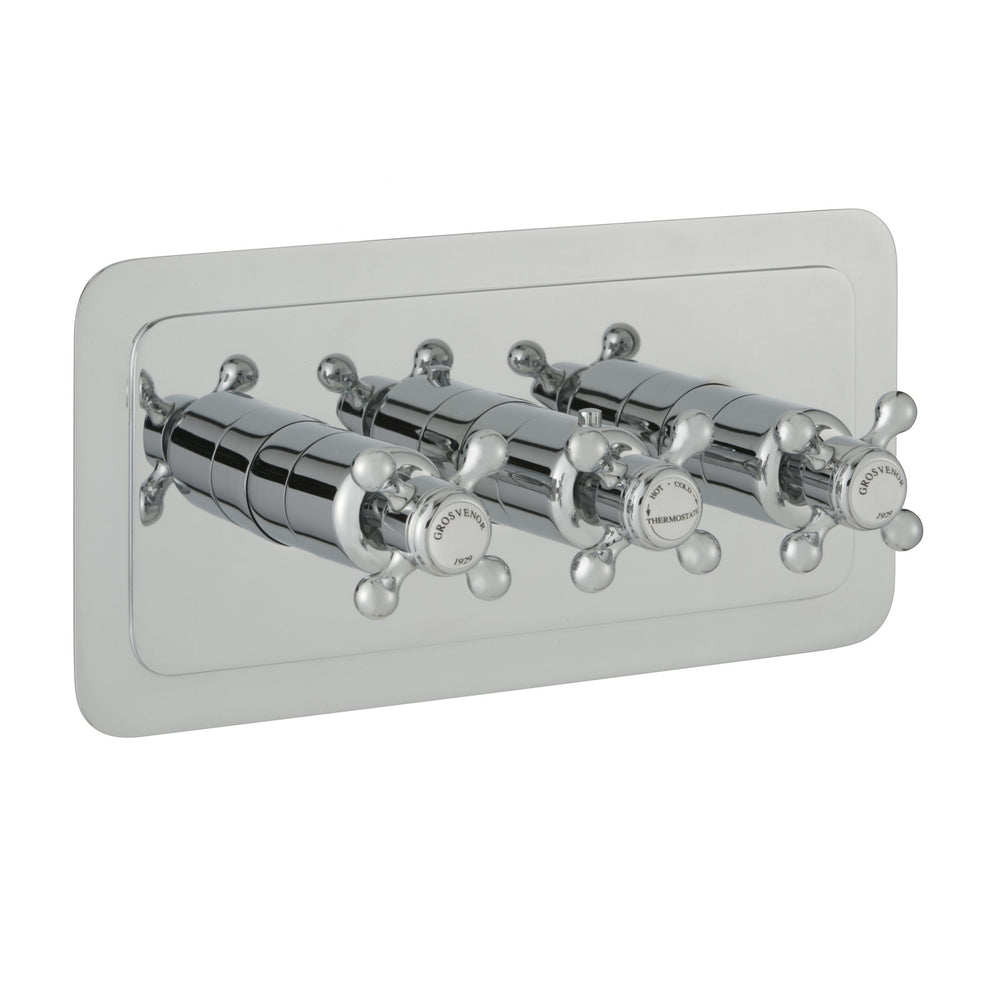 JTP Grosvenor Cross Thermostatic Concealed 3 Outlet Shower Valve, Horizontal in Chrome
