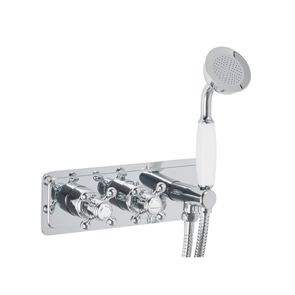 JTP Grosvenor Cross Thermostatic Concealed 2 Outlet Valve with Handset Attachment in Chrome