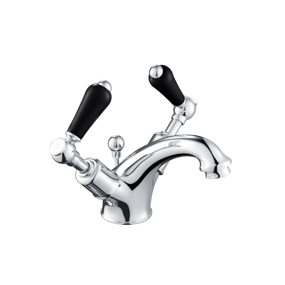 JTP Grosvenor Lever Basin Mixer with Pop Up Waste in Chrome with Black Lever