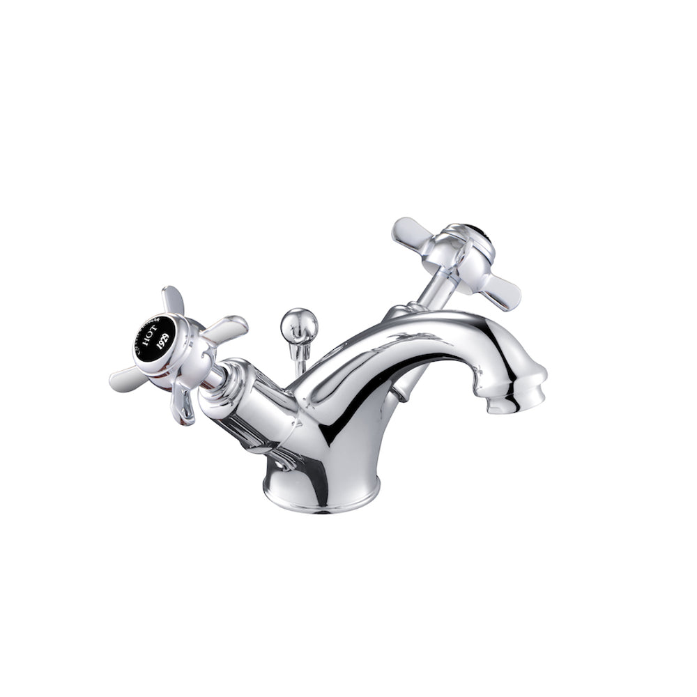 JTP Grosvenor Pinch Basin Mixer with Pop Up Waste in Chrome with Black Indices