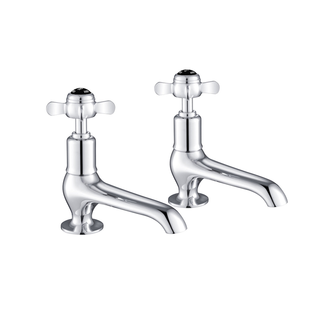 JTP Grosvenor Pinch Long Nose Basin Taps in Chrome with Black Indices