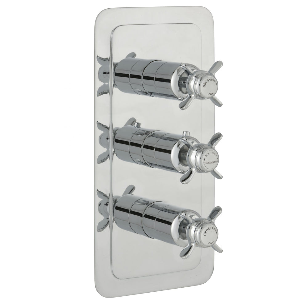 JTP Grosvenor Pinch Thermostatic Concealed 3 Outlet Shower Valve, Vertical in Chrome
