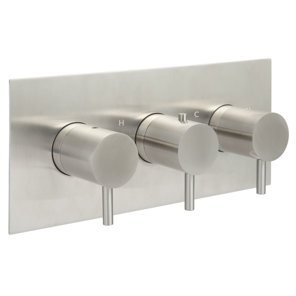 JTP INOX Thermostatic Concealed 3 Outlet Shower Valve, Horizontal in Stainless Steel