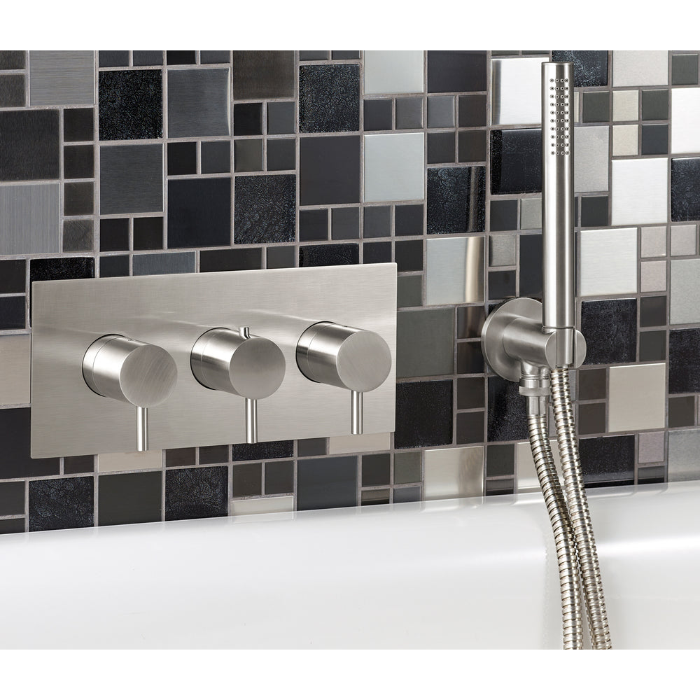 JTP INOX Thermostatic Concealed 2 Outlet Shower Valve, Horizontal in Stainless Steel