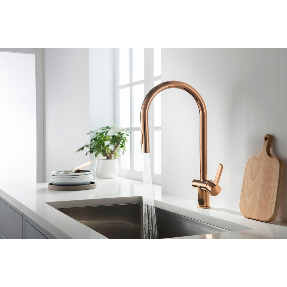 JTP VOS Single Lever Pull Out Kitchen Sink Mixer in Rose Gold