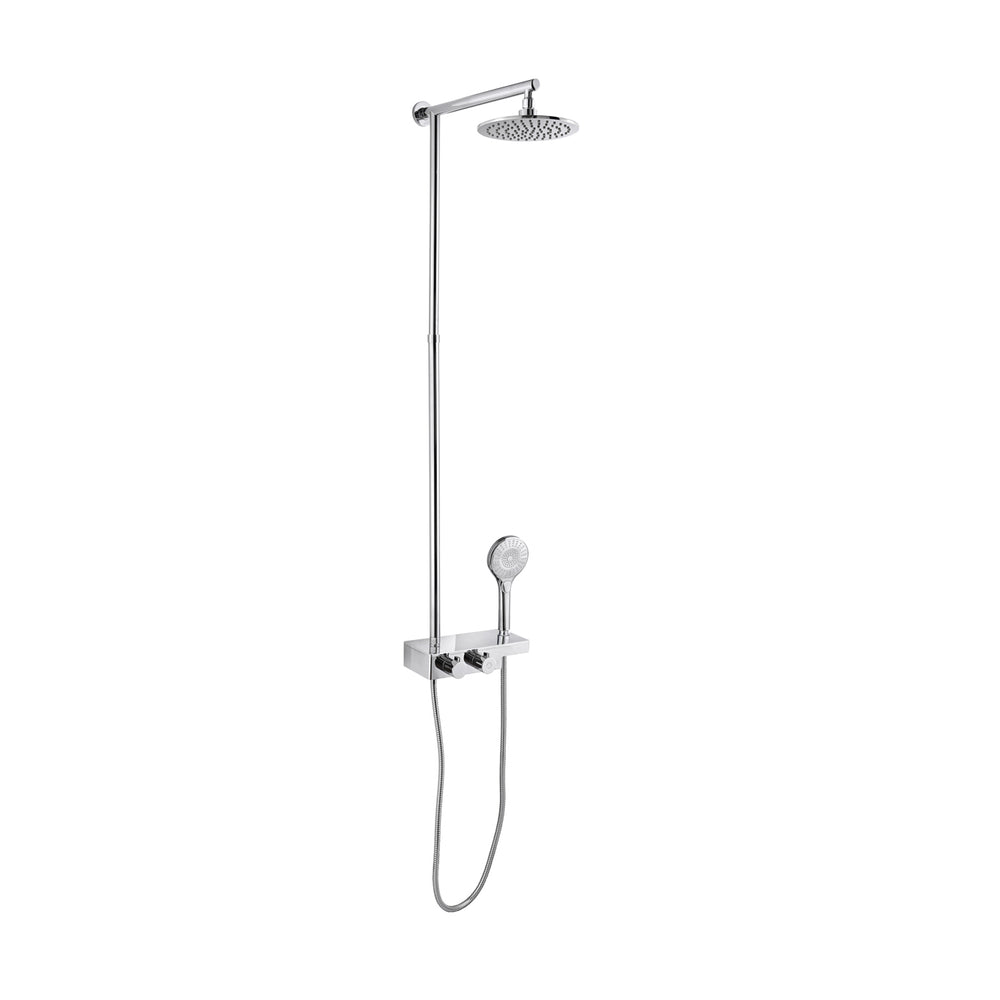 JTP Thermostatic Vertical Shower Pole with Overhead Shower and Push Button Handset in Chrome