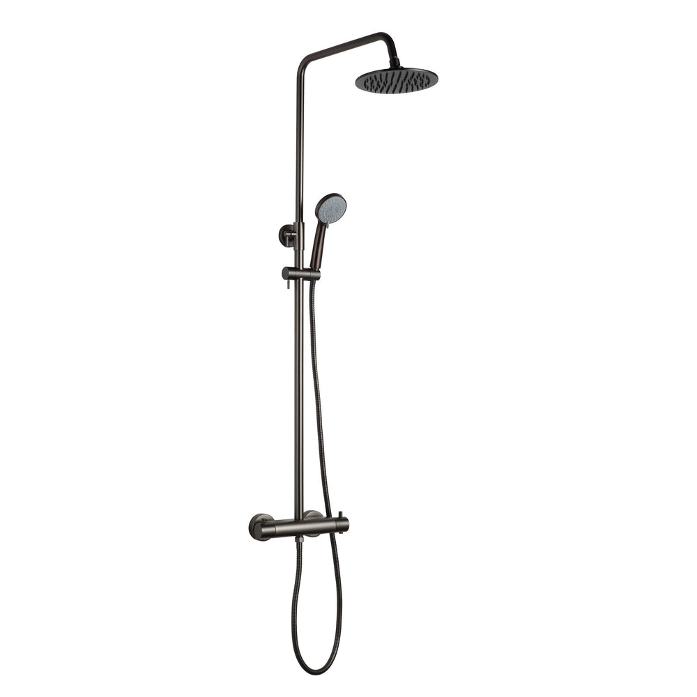 JTP VOS Thermostatic Bar Valve, 2 Outlet, with Adjustable Riser and Multifunction Handle in Brushed Black