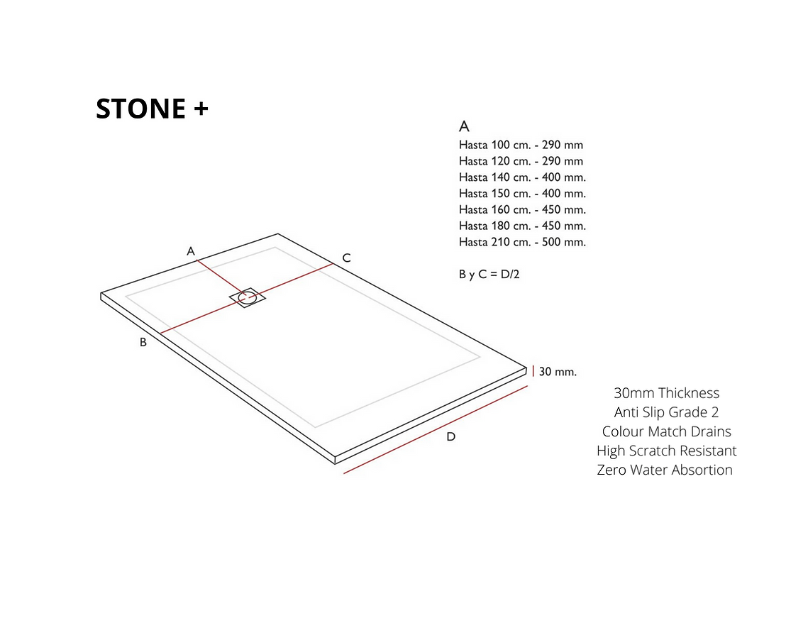 Lujo Shower Tray Stone Plus ( Colour: Anthracite + Various Sizes Available) diagram