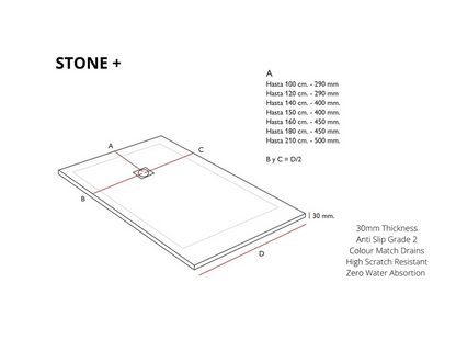 Lujo Shower Tray Stone Plus ( Colour: Anthracite + Various Sizes Available) diagram