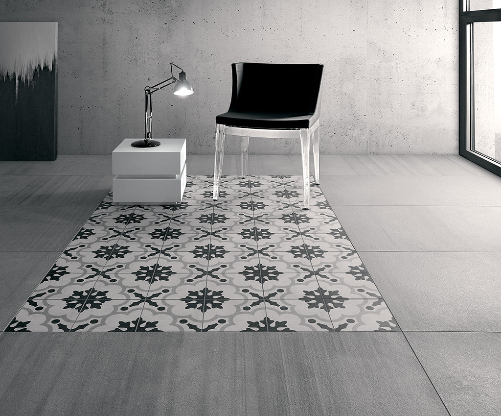 Fioranese Cementine Black&White Black&White_2 with Urban Stone Grey floor lifestyle
