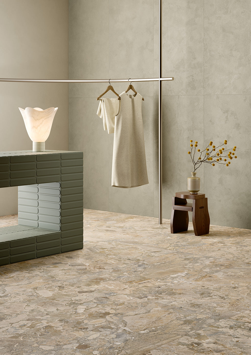 Fioranese Fusion Wildflower Moss with Plaster Sage floor lifestyle