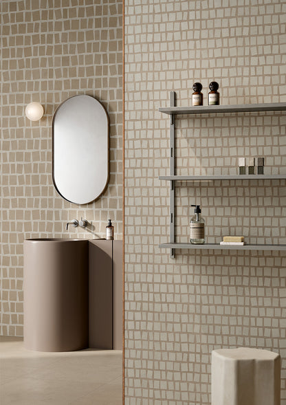 Fioranese Fusion Plaster Mosaico Maxi and Mini in Taupe and Cement bathroom lifestyle
