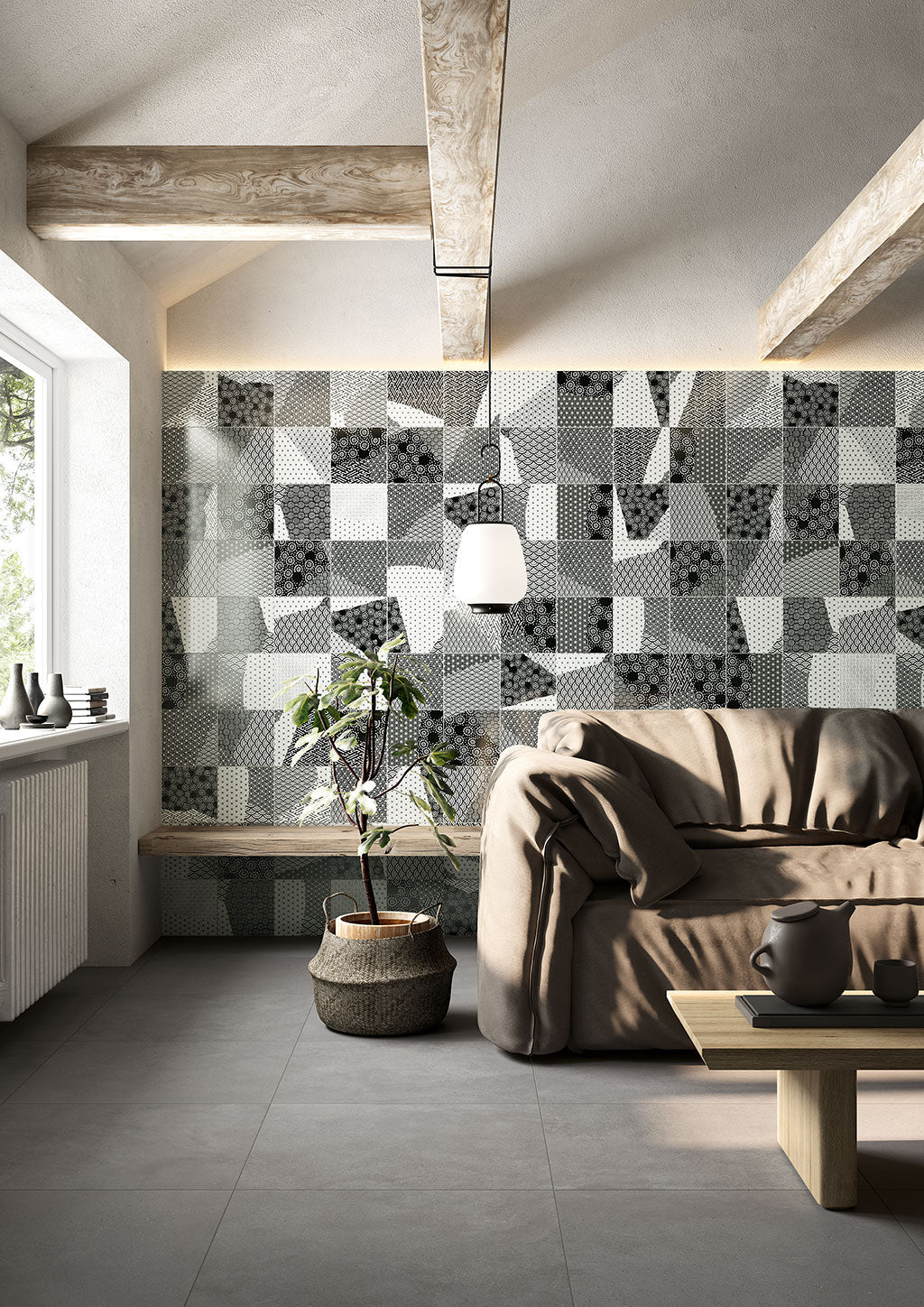 Fioranese Kintsugi Japan-Mix B&W 20x20 with Storm 60x60 lifestyle