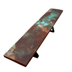Oxidart liquid metal bench with a hand-oxidised iron, copper and bronze patina