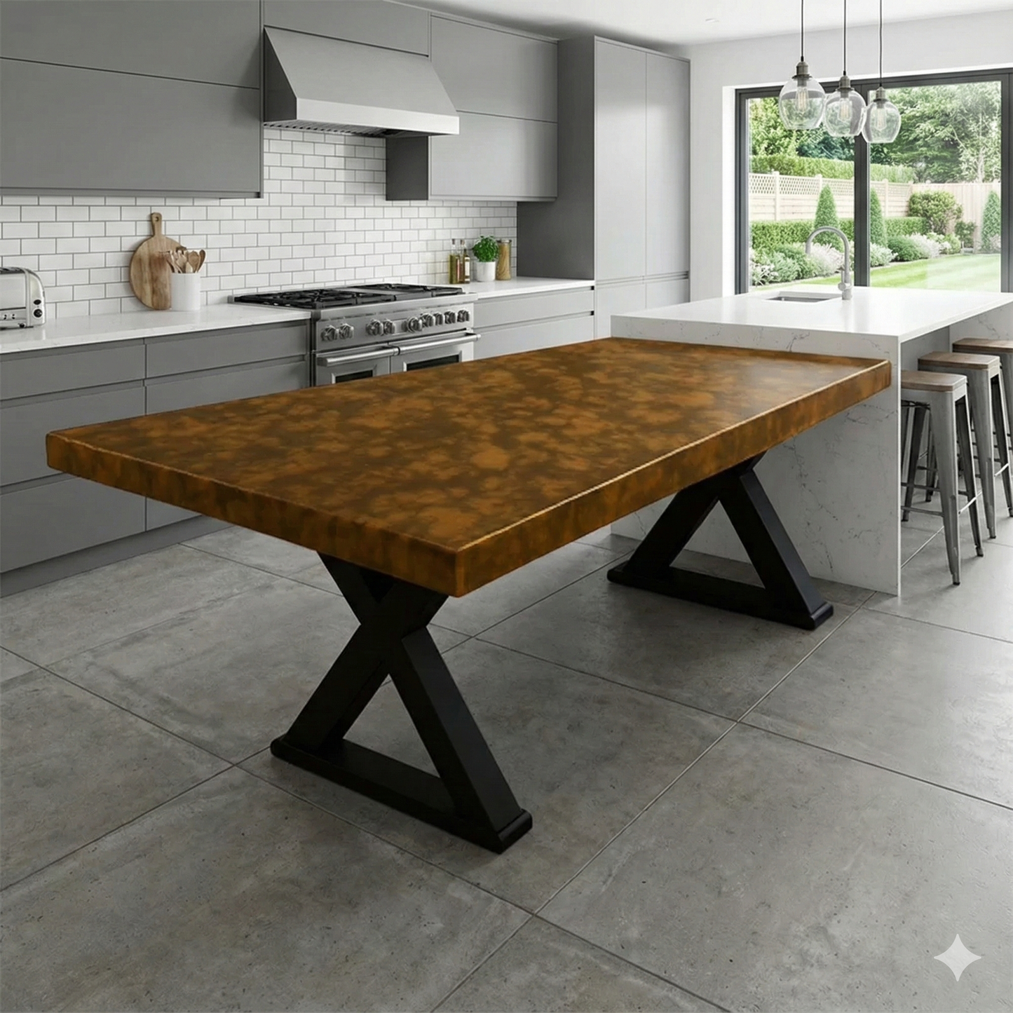 Radcliffe & Moreton Bespoke Liquid Metal Table Leopard Brass Collection bedroom