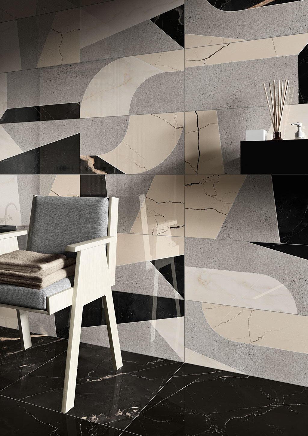 Fioranese Sound of Marbles Nero Fondo 60x60 wall and skirting lifestyle