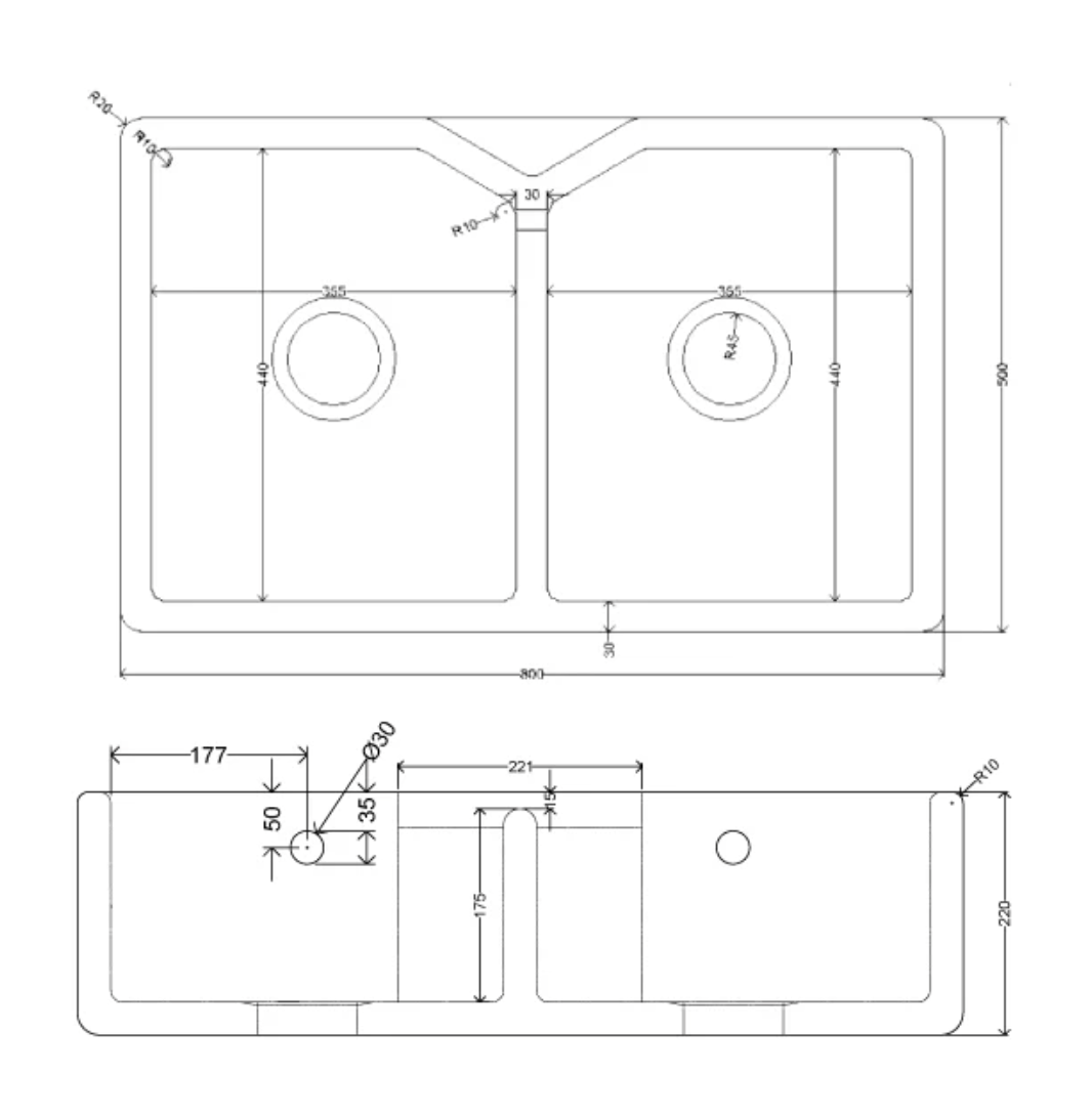 Whitebirk Sink Company Pendleton Double Kitchen Sink 800 x 500 x 220mm