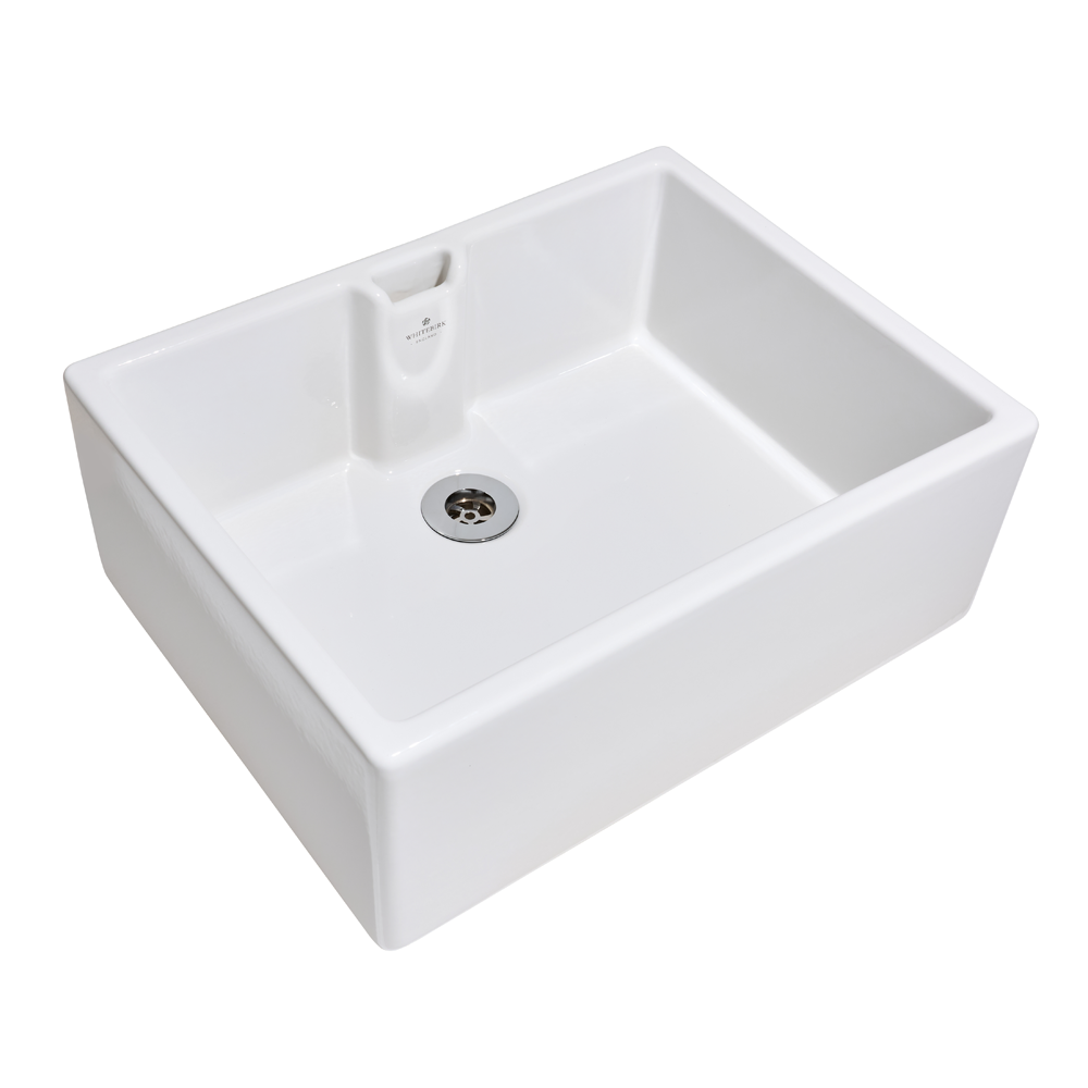 White rectangular ceramic sink on a white background