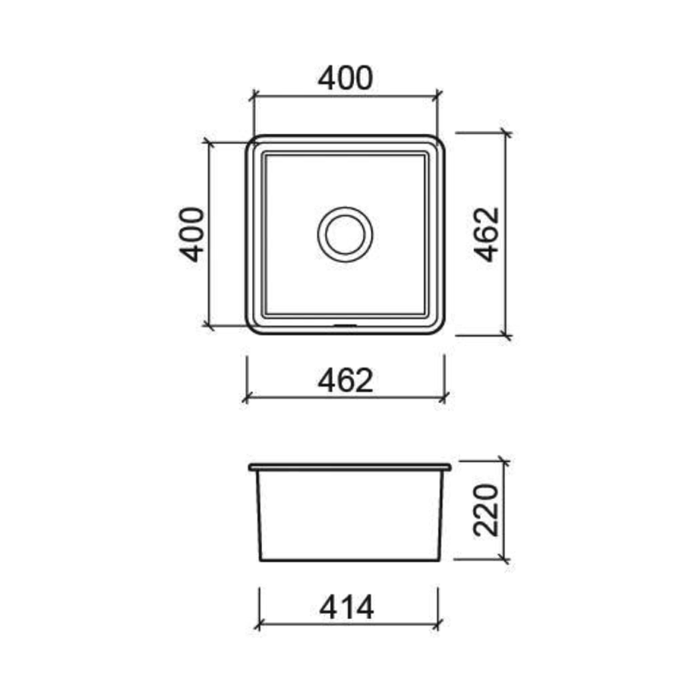 Whitebirk Sink Company Croston Secondary Kitchen Sink 462 x 462 x 220mm dimesions