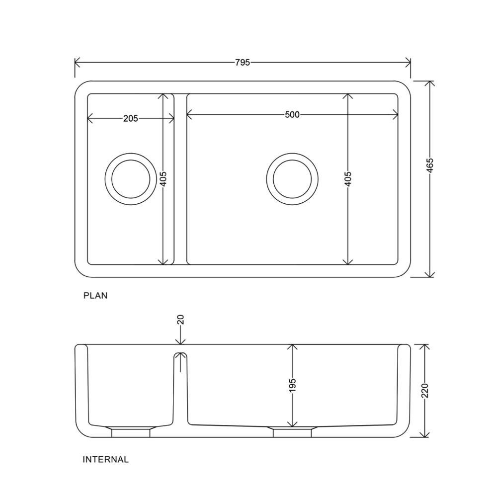 Whitebirk Sink Company Lostock Kitchen Sink 795 x 465 x 220mm