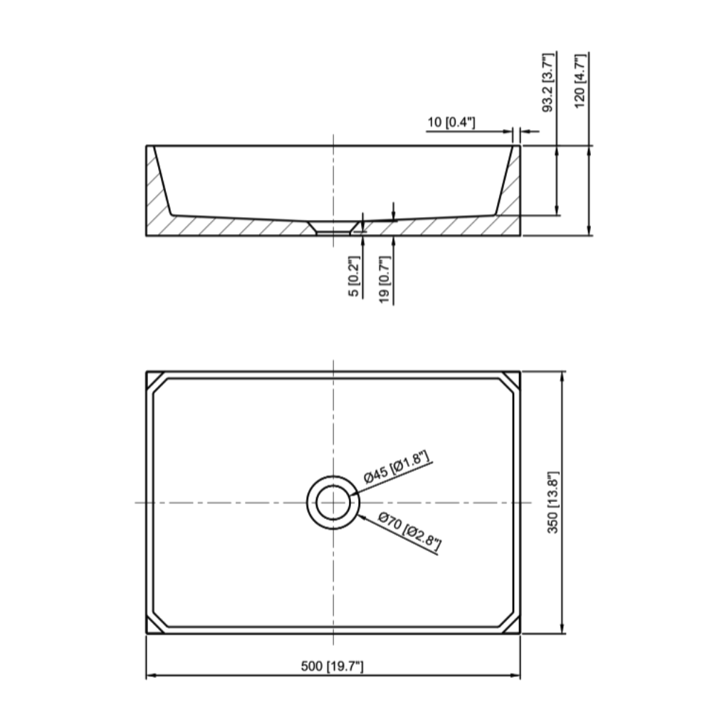 Whitebirk Sink Company Loutro Bathroom Sink 500 x 350 x 120mm dim