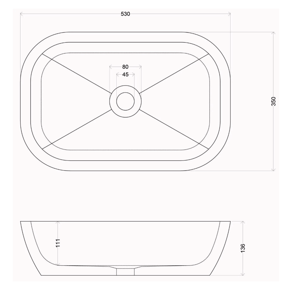Whitebirk Sink Company Lune Bathroom Basin 530 x 350 x 135mm dim