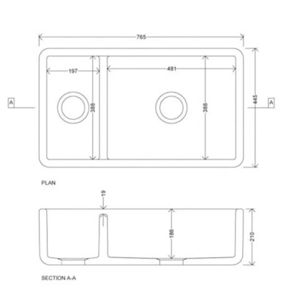 Whitebirk Sink Company Mini Lostock Sink 765 x 445 x 210mm 2