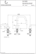 Coalbook Zurich 3th Deck Mounted Basin Mixer Angled Fixed Spout ZU1005 drawing