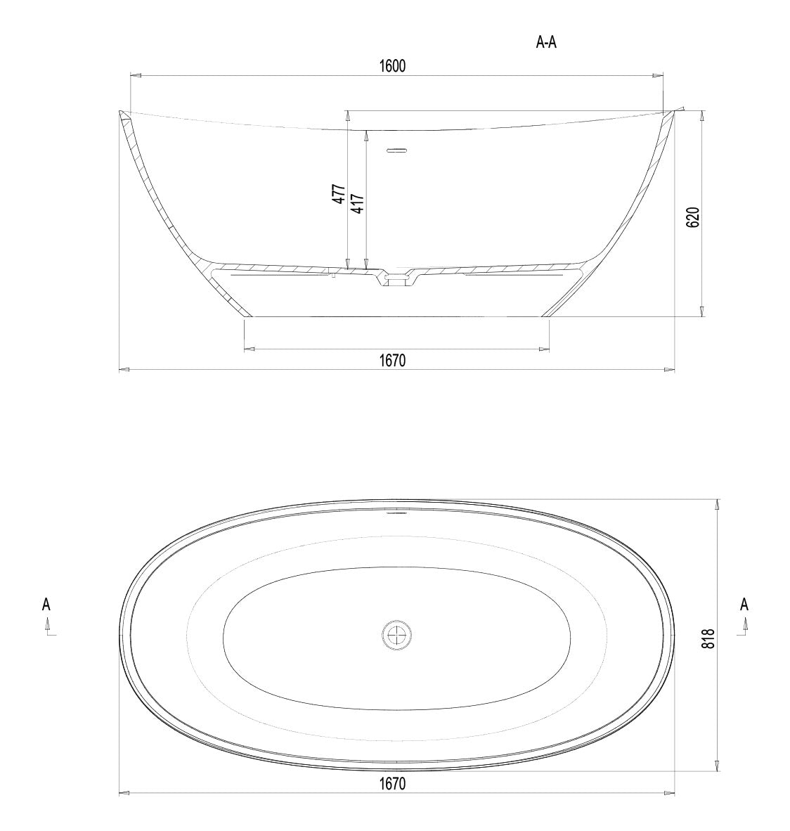 Ashton & Bentley Agape 1670mm Freestanding Bath | Whitestone Collection