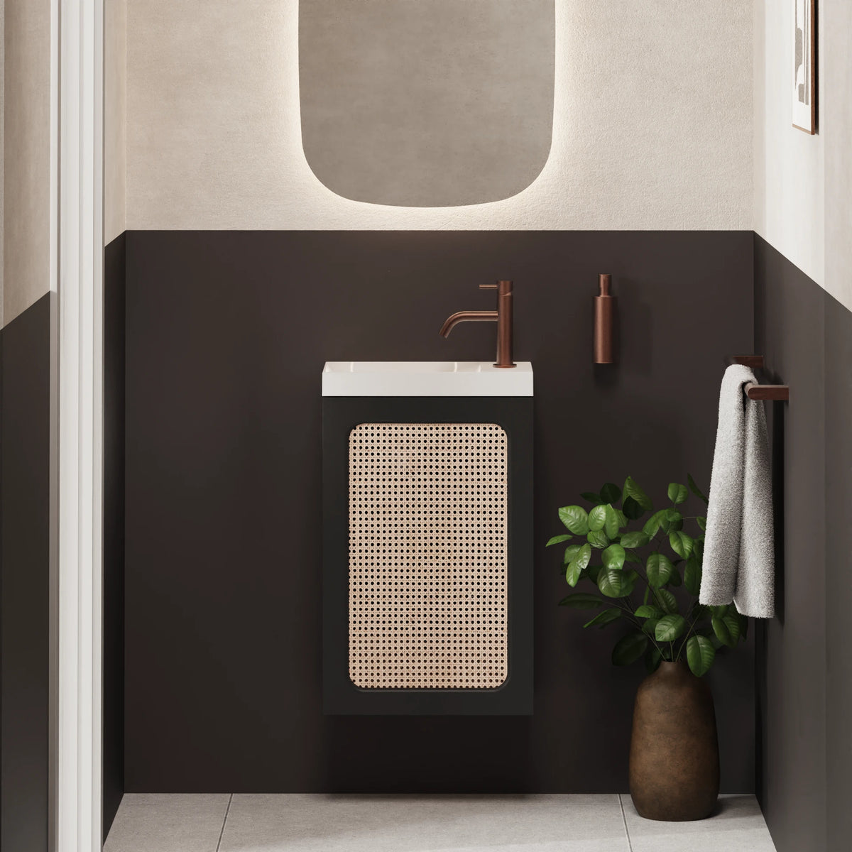 Crosswater Alo Cloakroom Unit with Basin in Rattan & Black