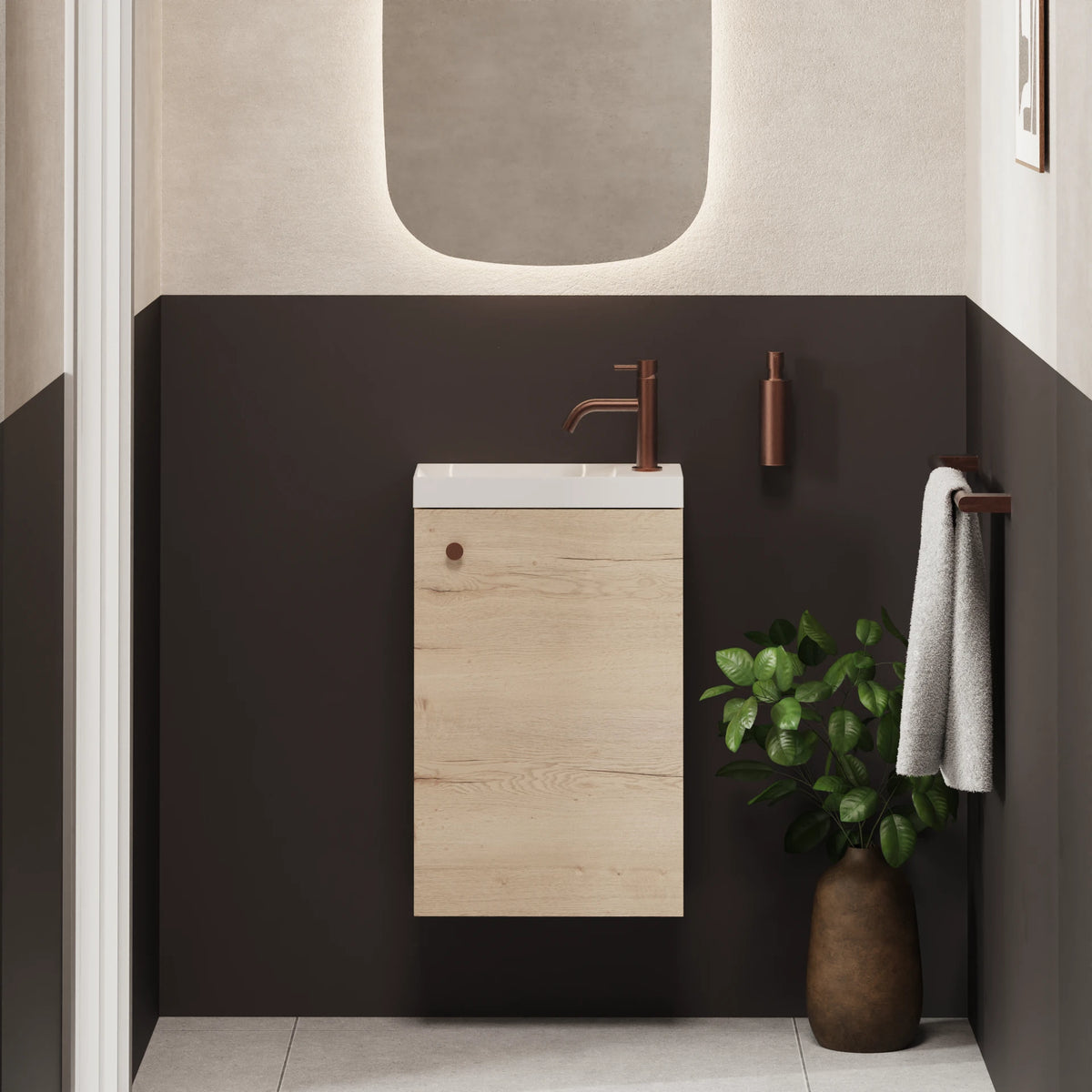 Crosswater Alo Cloakroom Unit with Basin in Nordic Oak