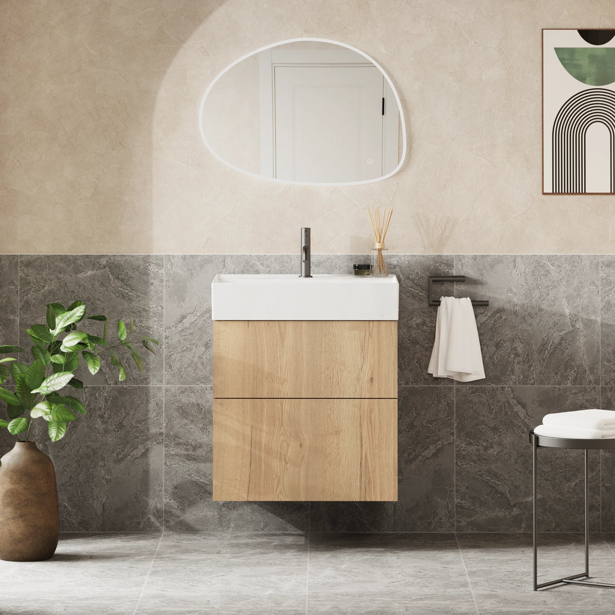 Crosswater Avenue 600 Double Drawer Unit with Basin in Windsor Oak, 1 Tap Hole