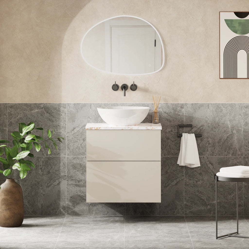 Crosswater Avenue 600 Double Drawer Unit with Worktop in Warm Stone with Gold Vein Estatuario worktop