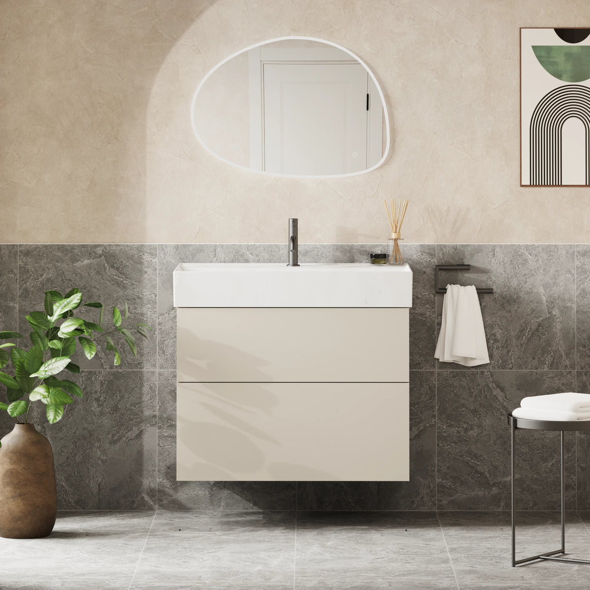 Crosswater Avenue 800 Double Drawer Unit with Basin in Warm Stone, 1 Tap Hole