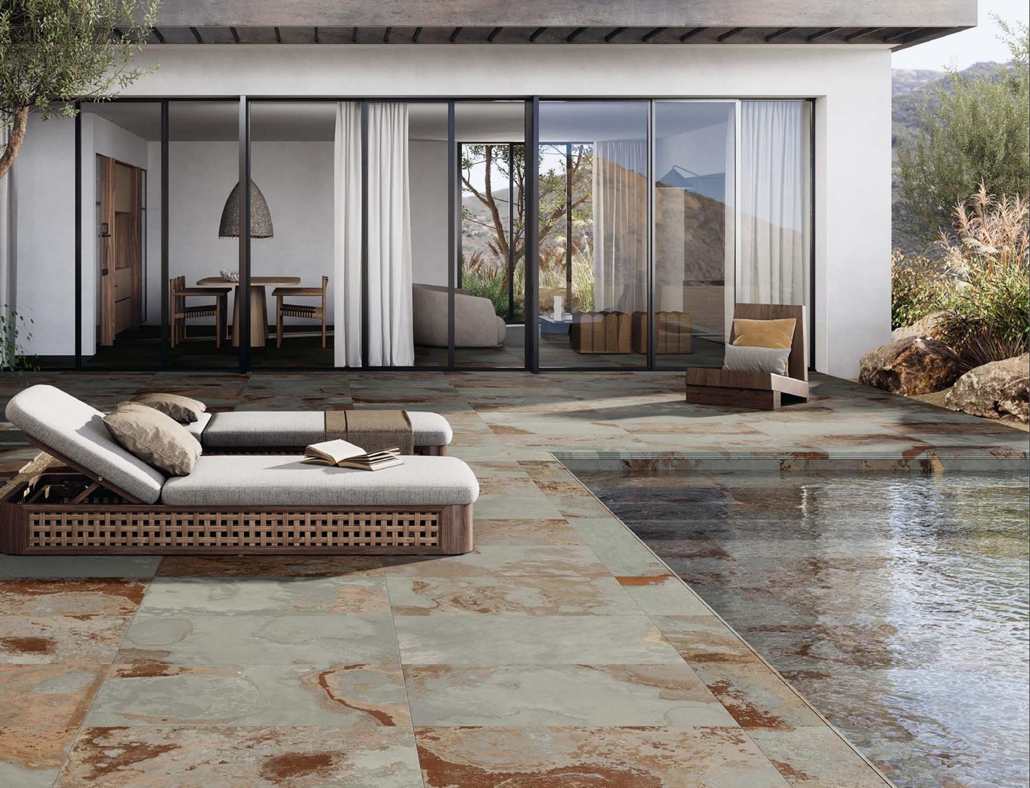 COEM Bali Slate-Effect light green 60x90 poolside lifestyle