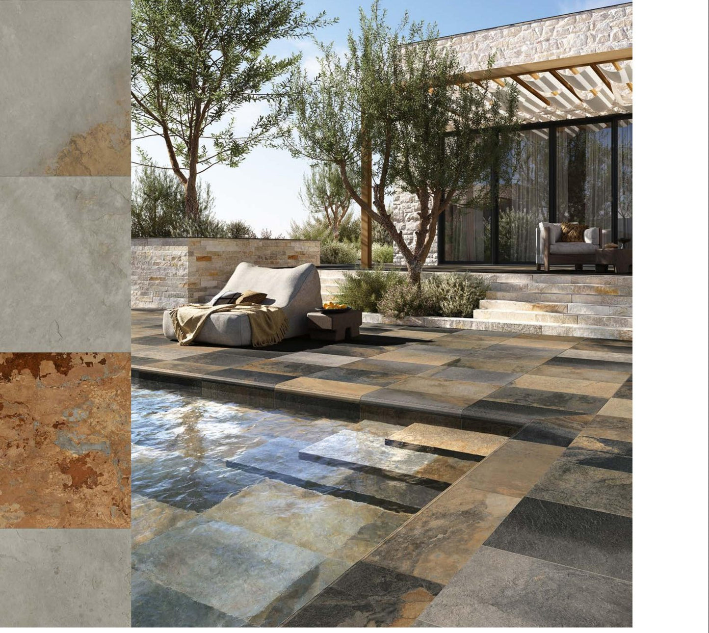 COEM Bali Slate-Effect polychrome 60x90 pool lifestyle