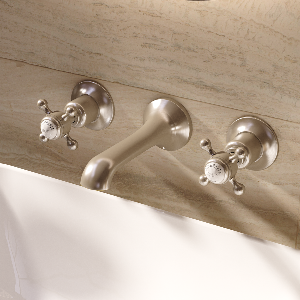 Crosswater Belgravia 3 Hole Basin Wall Tap Brushed Nickel