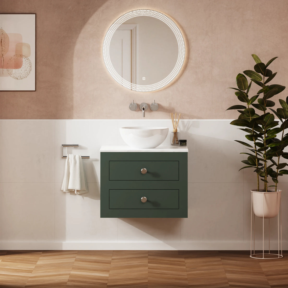 Crosswater Canvass 600 Double Drawer Unit with Worktop in Sage Green