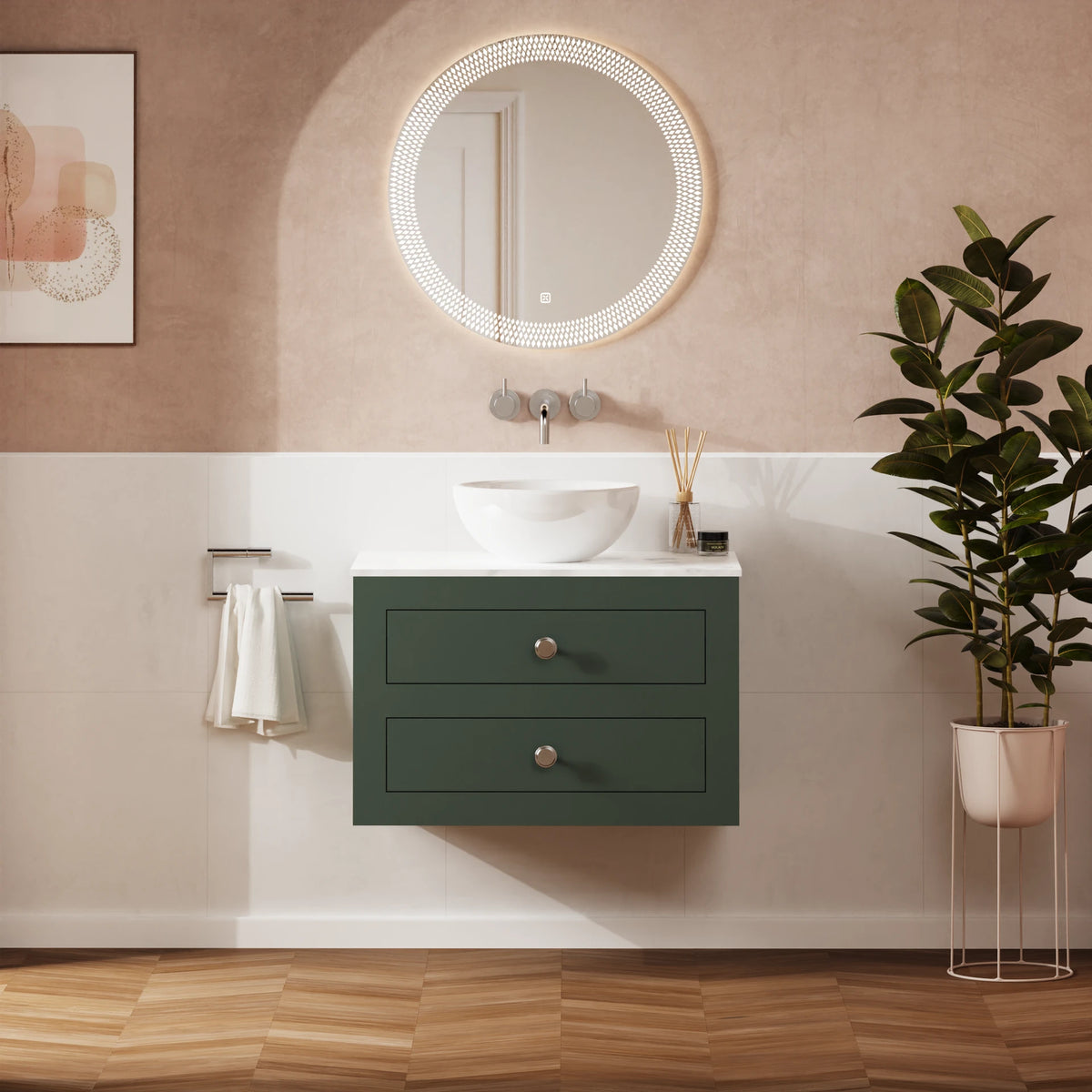 Crosswater Canvass 700 Double Drawer Unit with Worktop in Sage Green