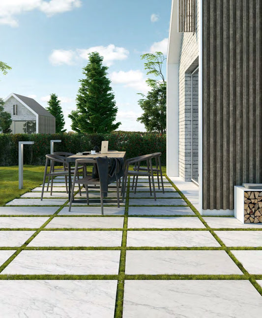 Coem Carrara Effect Carrara Effect gresX2 20mm outdoor porcelain paving, laid installation