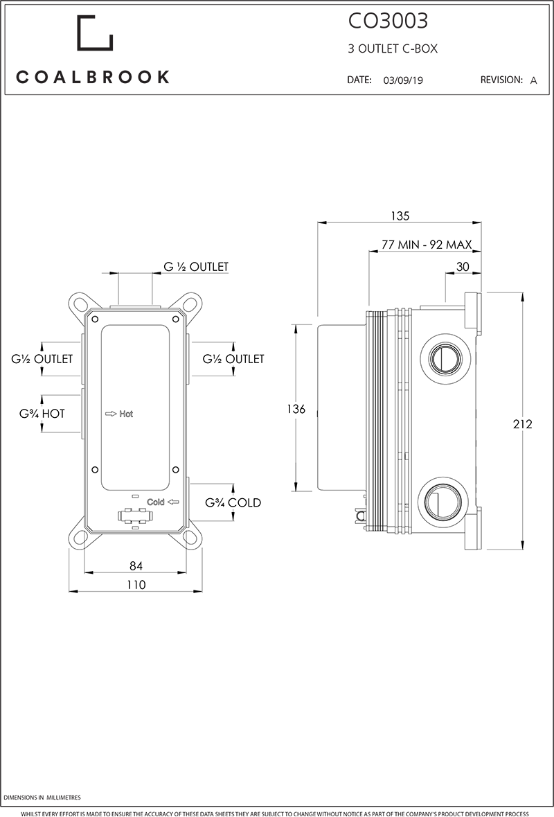 Coalbrook Concealed Shower Valve Trimset 3 Outlet DO3003 including C-Box CO3003 ( 4 Colours Available ))