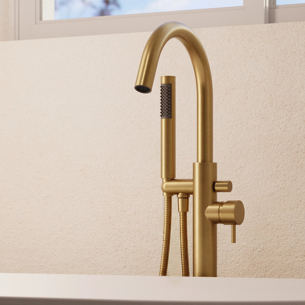 Crosswater MPRO freestanding bath and shower mixer - Brushed Brass