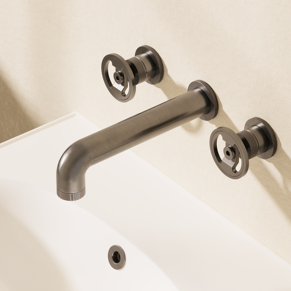 Crosswater Union 3 Hole Wall Basin Tap - Brushed Black Chrome