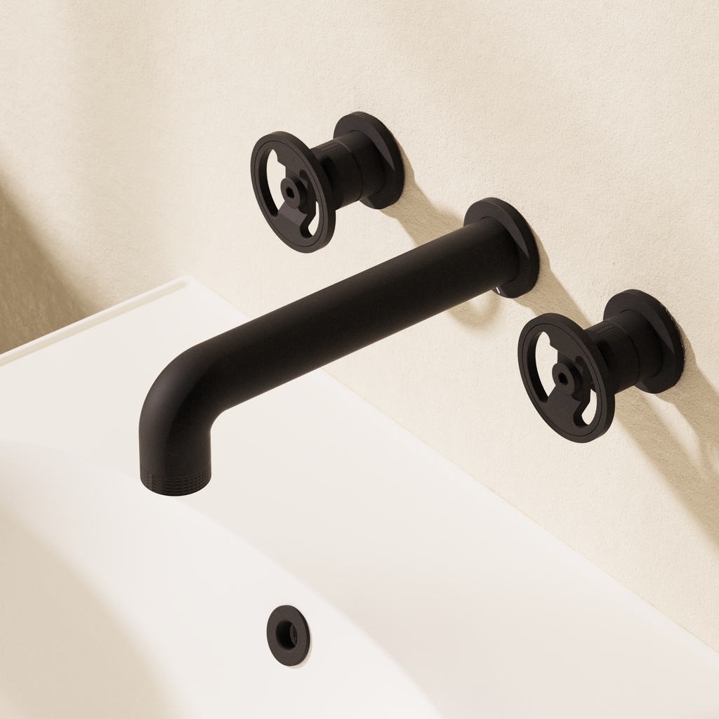Crosswater Union 3 Hole Wall Basin Tap - Matt Black