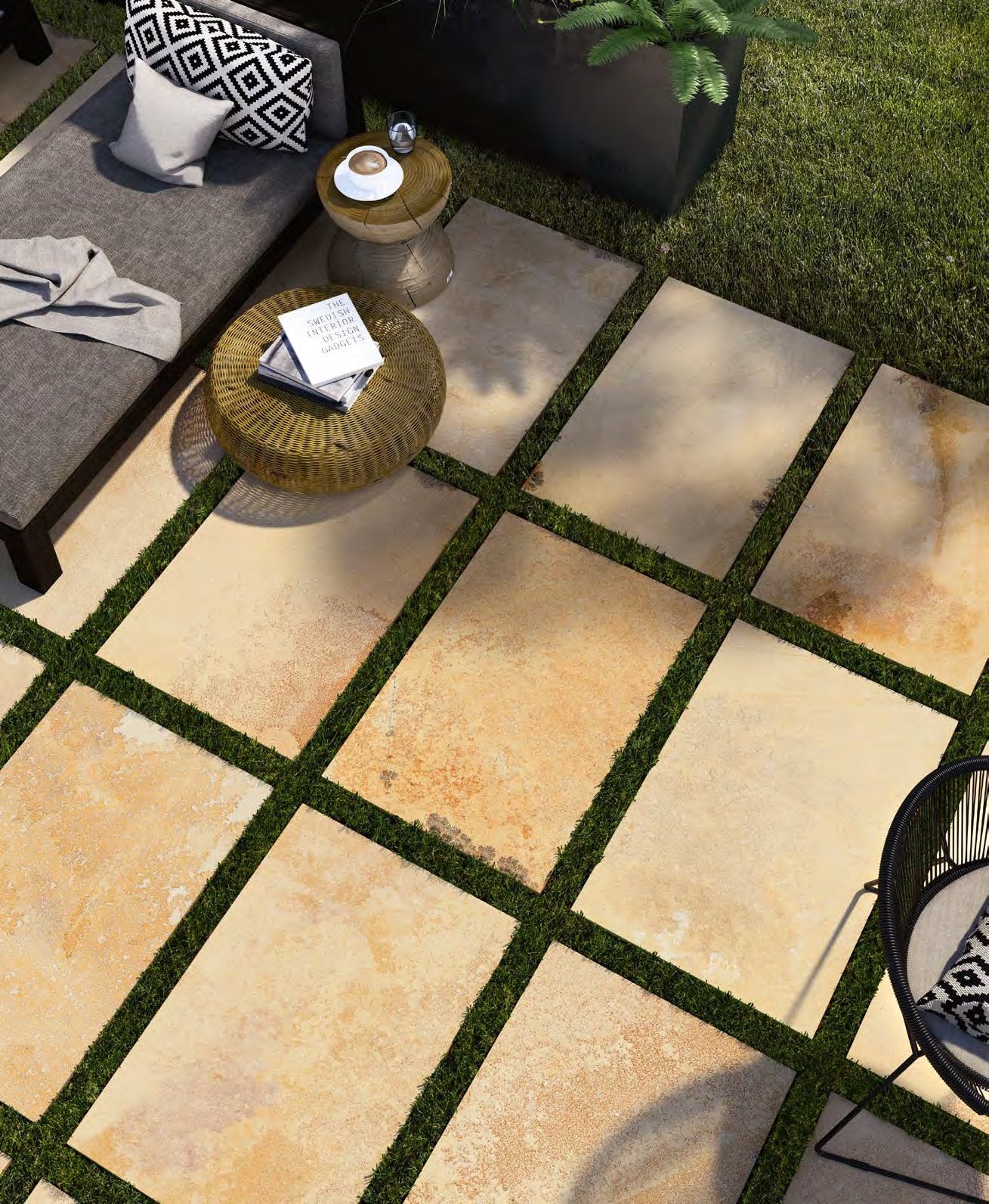 Coem Fossilia Dorato gresX2 20mm outdoor porcelain paving, laid installation