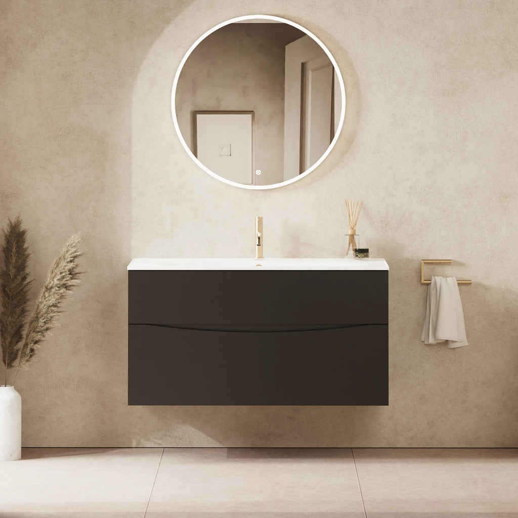 Crosswater Glide II 1000 Double Drawer Unit with Basin in Matt Black with Ceramic, 1 Tap Hole