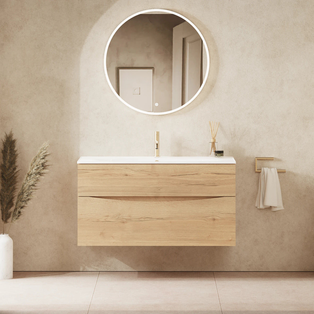 Crosswater Glide II 1000 Double Drawer Unit with Basin in Windsor Oak with Ceramic, 1 Tap Hole